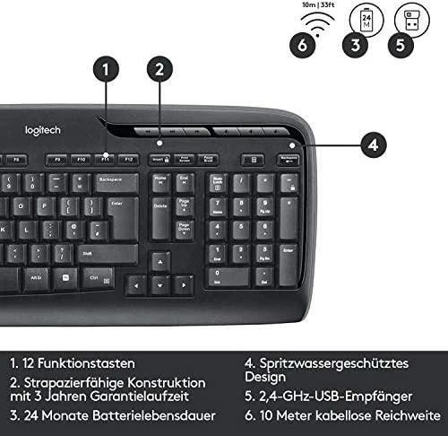 Logitech MK330 klaviatūra Radijo dažnio belaidė QWERTZ Vokiečių Juoda