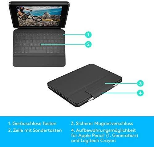 Logitech Rugged Folio mobiliojo įrenginio klaviatūra QWERTZ Vokiečių Grafitas C tipo USB