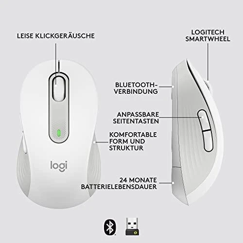 LOGITECH Signature M650 verslui Pelė wireless Bluetooth 2.4 GHz Bolt USB receiver off-baltas