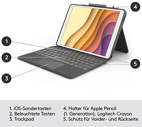 Logitech Combo Touch mobiliojo įrenginio klaviatūra QWERTZ Vokiečių Grafitas Smart Connector