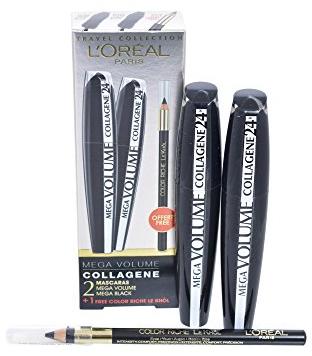 Set L'Oreal Paris: Mega Volume Collagene 24h Extra Blakstienų tušas Juodas, 2 pcs, 9 ml + Contour Khol Kohl Akių apvadas Juodas 1.2 g