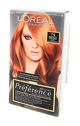 L'Oreal Preference 74 Mango plaukų dažų pakuotė