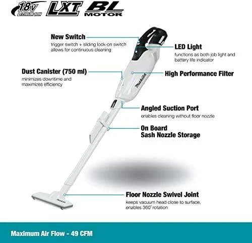 Makita DCL280FZW Akumuliatorinis dulkių siurblys 18 V Li-ion, BL-motor, Be akumuliatorių ir kroviklio!