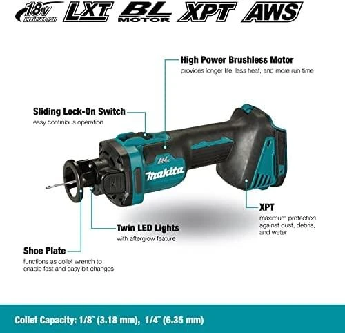Makita DCO181Z Akumuliatorinis freza gipso kartonui, 18V Li-ion, BL-motor, Be akumuliatorių ir kroviklio