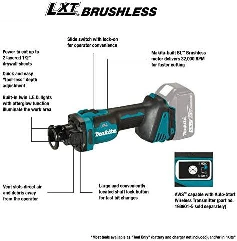 Makita DCO181Z Akumuliatorinis freza gipso kartonui, 18V Li-ion, BL-motor, Be akumuliatorių ir kroviklio