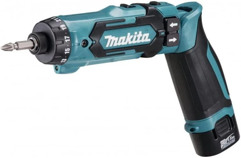 Makita DF012DSJ Akumuliatorinis suktuvas 7,2V; 2x1,5Ah Li-ion; 8Nm; 1/4"; LED; 2-greičiai, MAKPACK