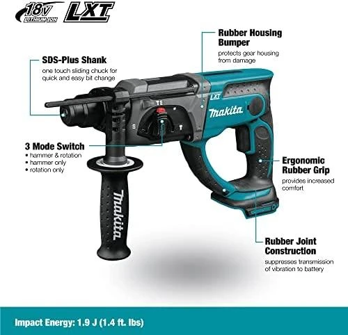 Makita DHR202Z Akumuliatorinis perforatorius, 18 V, SDS+, LED, Be akumuliatorių ir kroviklio!