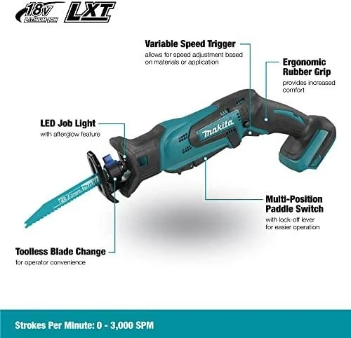 Makita Akumuliatorinis tiesinis pjūklas DJR183Z 18V Be akumuliatoriaus ir kroviklio