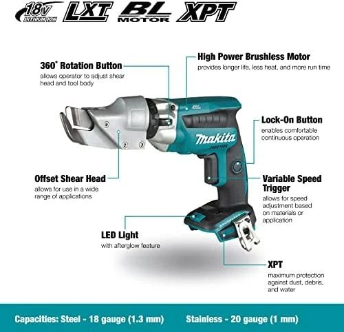 Makita DJS131Z Akumuliatorėnis skardos žirklės 18V, BL-motor plienas - 1,3mm, be akumuliatorių ir kroviklio!