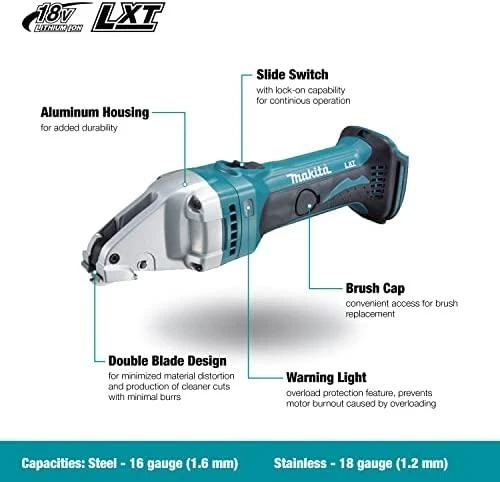 Makita DJS161Z Akumuliatorėnis skardos žirklės, 18 V, plienas 1,6 mm, nerūdijantis plienas 1,2 mm, min. pjovimo radiusas 250mm, Be akumuliatorių ir kroviklio!
