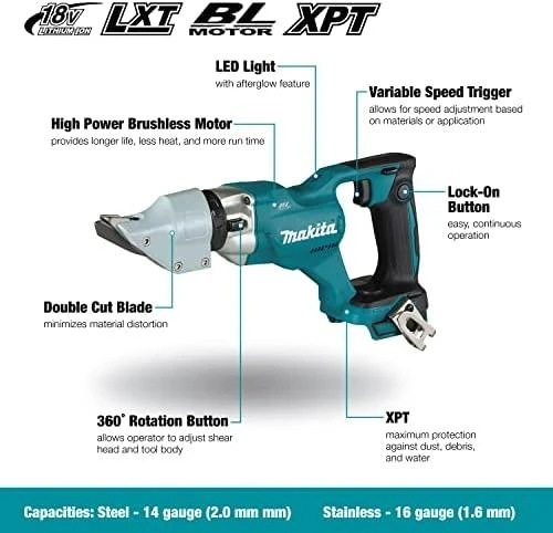Makita DJS200Z Akumuliatorėnis skardos žirklės 18V, plienas 2,0mm BL-motor, Be akumuliatorių ir kroviklio!