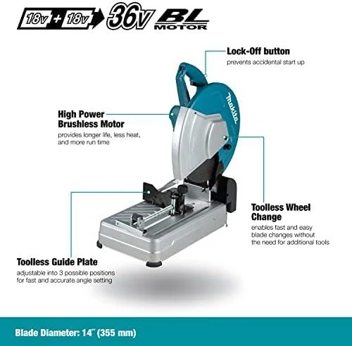 Makita DLW140Z Abrazyvinis diskinis pjūklas, 355x25,4 mm, 102x194 mm, 2X18V, BL-motor