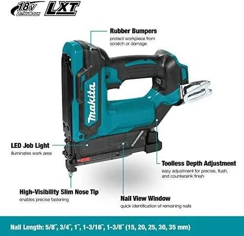 Makita DPT353Z Akumuliatorinis viniakalis 18V Li-Ion; 23 GA; 15/18/25/30/35mm; Be akumuliatorių ir kroviklio!