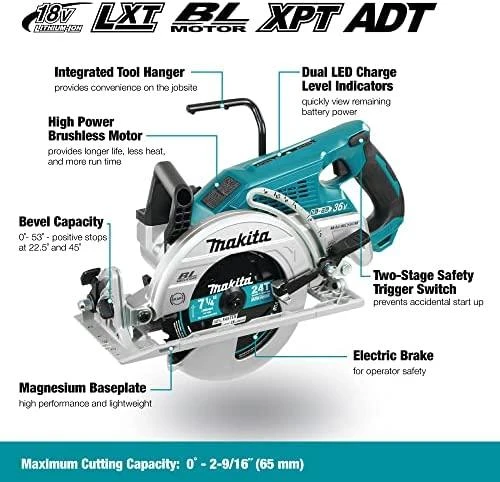 Makita DRS780Z Akumuliatorinis diskinis pjūklas, 2x18V, 65 mm, ø185x30mm, Be akumuliatorių ir kroviklio!