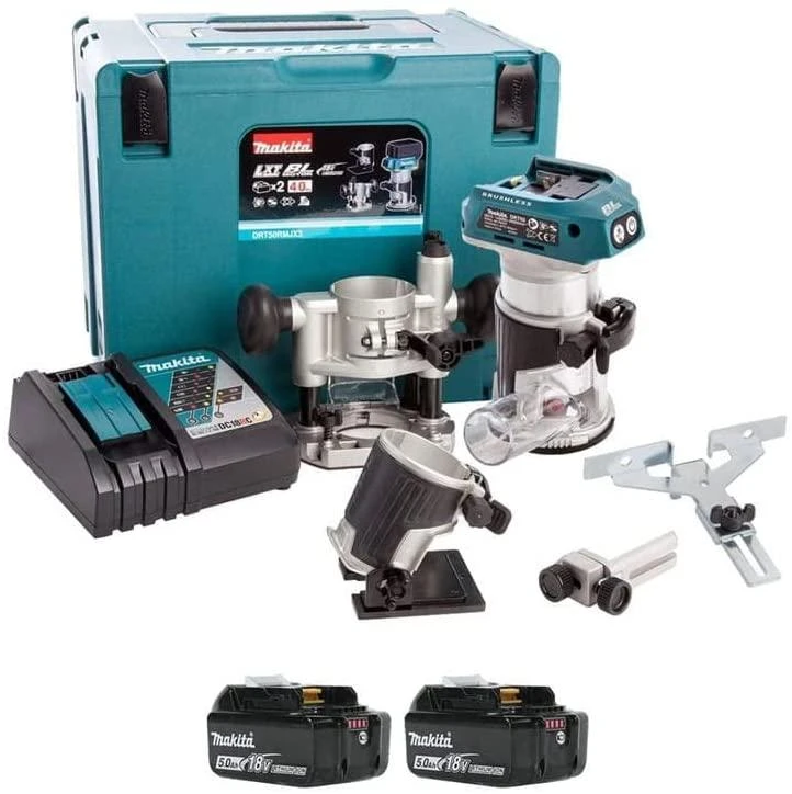KRAŠTŲ FREŽUOJA MAKITA 18V 2x5,0Ah PRIEDAI MAKPAC DRT50RTJX2