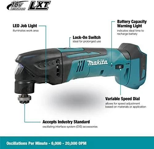 Makita DTM50Z Akumuliatorinis universalus švytuoklinis įrankis 18V 6000-20000 judesiai per min, amplitudė 3,2°; Be akumuliatorių ir kroviklio!