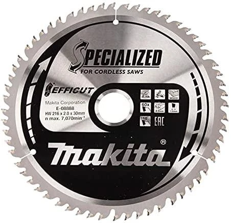 Makita T.C.T. pjūklas 216X30X2,0MM 10° T60 E-08888 T.C.T • 216 x 30 mm • 60 T • 10° • Medienai