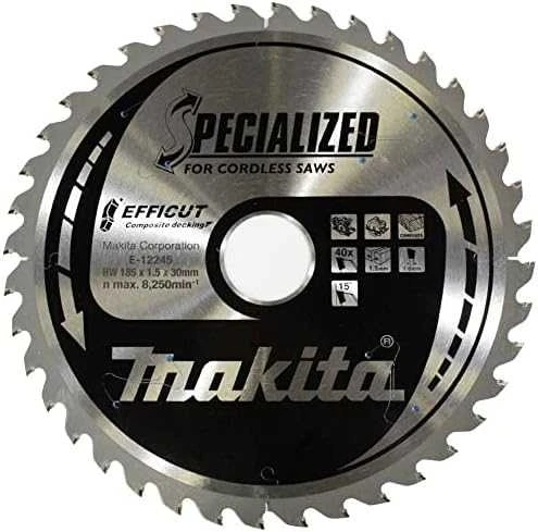 Makita T.C.T. pjūklas 185X1.5X30mm 15° T40 EFFICUT klijuotoms plokštėms E-12170