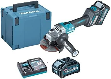 Makita GA023GM201 Kampinis šlifuoklis XGT, 125MM, 0-8500RPM; bešepetėlinis variklis, 2X4,0Ah; greitasis kroviklis; elektrinis stabdys; AFT; AWS (be AWS lusto); MAKPAC lagaminas; slankusis jungiklis, reguliuojamas greitis
