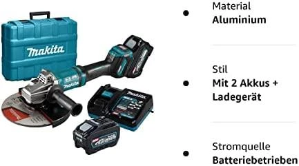 Makita GA038GT201 komplektas su lagaminu ir dviem akumuliatoriais