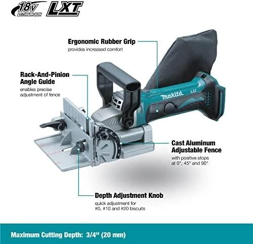 Akumuliatorinė sujungimų freza Makita DPJ180Z, 18 V Li-ion, Be akumuliatorių ir kroviklio