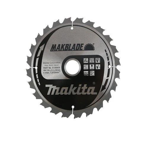 Makita T.C.T. pjūklas MAKBLADE 216X2.4X30mm 5° T24 B-08903 T.C.T • 216 x30 mm • T24 • 5° • Medienai