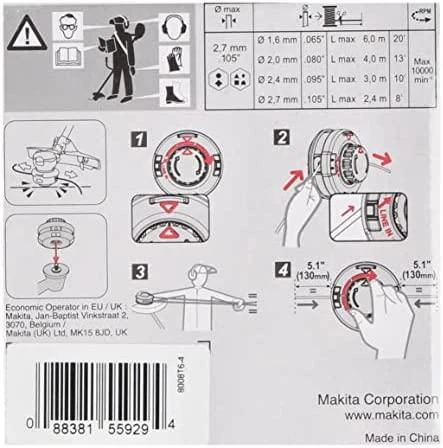 Makita Trimeriai 2.0MM, M8X1.25LH (DUR182, DUR187, DUR188) 191D91-7