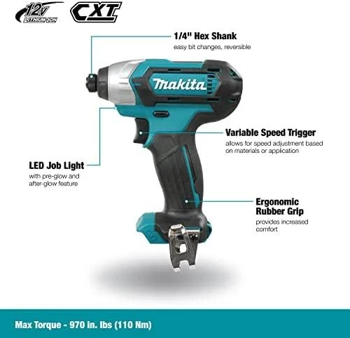 Makita TD110DZ Akumuliatorinis smūginis suktuvas, 12V MAX, 110 Nm, 1/4", LED, Be akumuliatorių ir kroviklio!