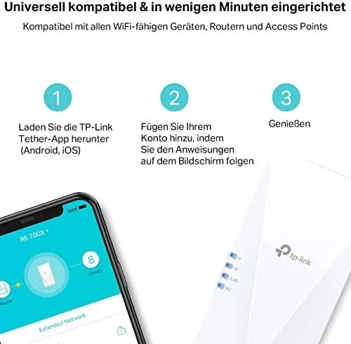 Maršrutizatorius TP-LINK | AX3000 Mesh WiFi 6 ilgintuvas | RE700X | 802.11ax | Tinklo palaikymas: Taip | 2402+574 Mbit/s | Ethernet LAN (RJ-45) jungtys: 1 | Nėra mobiliojo plačiajuosčio ryšio | MU-MiMO: Ne | Antenos tipas: 2 vidinės