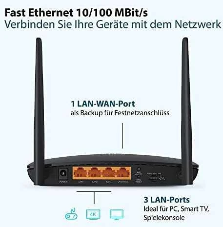 TP-LINK TL-MR6400 V4 belaidis maršrutizatorius Viena juosta (2,4 GHz) Greitas eternetas 3G 4G Juoda