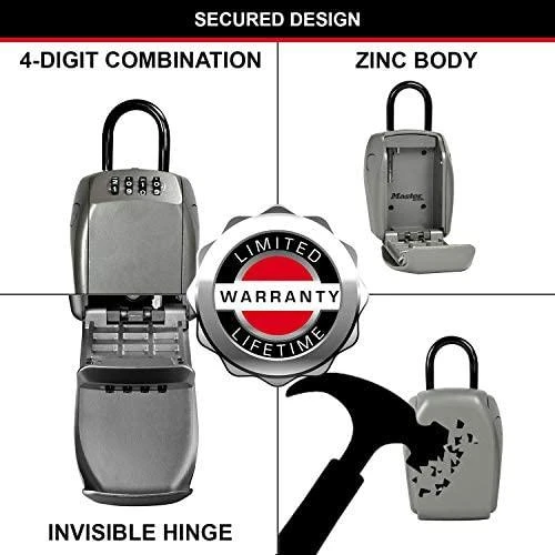 MASTER LOCK tvirtas raktų dėklas su kombinuota spyna ir kilpa 5414EURD