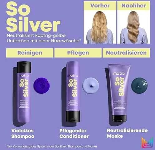 Šampūnas baltiems, pilkiems, žiliems ir šviesiai dažytiems plaukams Matrix Total Results So Silver Color Obsessed 300ml