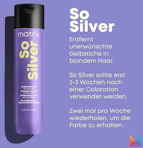 Šampūnas baltiems, pilkiems, žiliems ir šviesiai dažytiems plaukams Matrix Total Results So Silver Color Obsessed 300ml