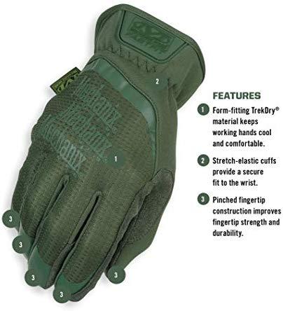 Mechanix Wear Pirštinės Mechanix FastFit® Olive Drab, žalios XL dydis. Rauktas rankogalis, dirbtinė oda, TrekDry®