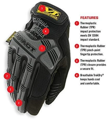 Mechanix M-Pact juodos pirštinės su techninių savybių žymėjimu