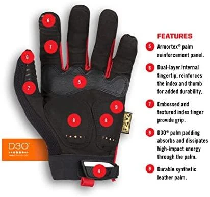 Mechanix Wear Pirštinės Mechanix M-Pact® 52 juodos/raudonos Ldydis. Velcro, TrekDry®, dirbtinė oda, delno, krumplių, Armortex®, pirštų apsauga, D30® apsauga nuo vibracijos