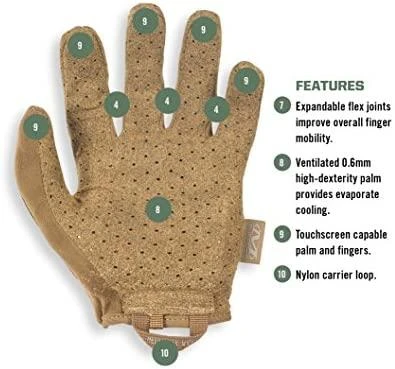 Mechanix Wear Pirštinės Mechanix SPECIALTY VENT, su skylutėmis ventiliacijai, Coyote M dydis. Velcro, dirbtinė 0.6mm oda.touchscreen technologija