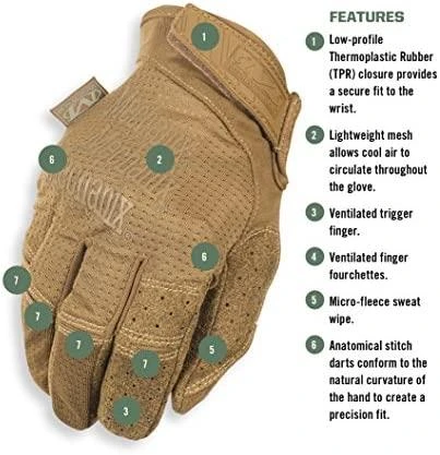 Mechanix Wear Pirštinės Mechanix SPECIALTY VENT, su skylutėmis ventiliacijai, Coyote M dydis. Velcro, dirbtinė 0.6mm oda.touchscreen technologija