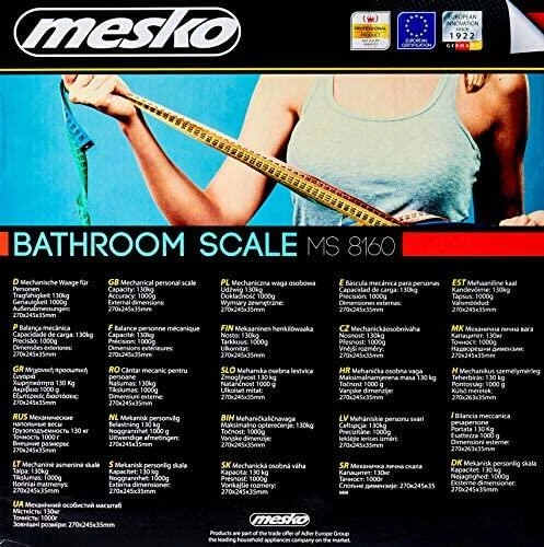 Virtuvinės svarstyklės Mesko | Mastelis | MS 8160 | Mechaninis | Didžiausias svoris (keliamoji galia) 130 kg | Tikslumas 1000 g | Baltas