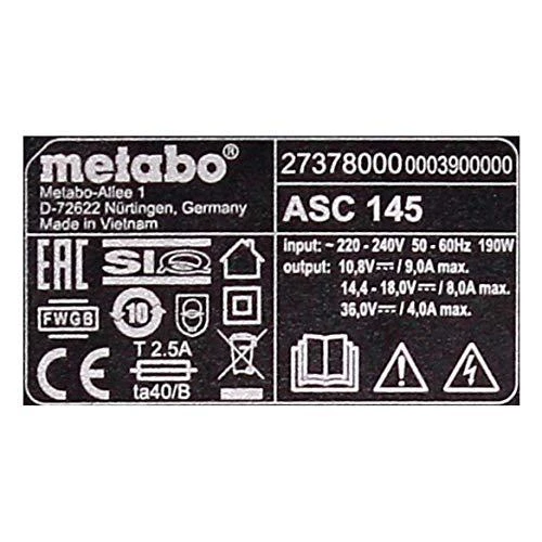 Metabo Greito veikimo įkroviklis ASC 145, 12-36 v, oru aušinamas 627378000