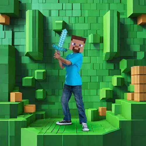 Disguise Minecraft Helovino kostiumas, karnavalinis kostiumų rinkinys deimantinis kardas + Steve'o kaukė