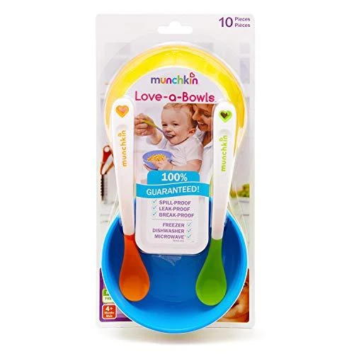 MUNCHKIN dubenėlių su dangteliais rinkinys ir du šaukšteliai LOVE A BOWL