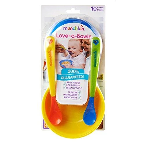 MUNCHKIN dubenėlių su dangteliais rinkinys ir du šaukšteliai LOVE A BOWL