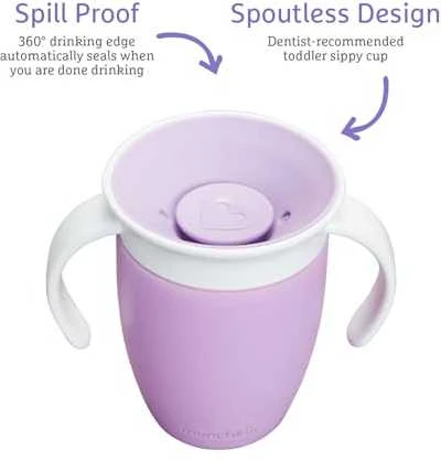 MUNCHKIN mokymosi puodelis MIRACLE 360, violetinės spalvos, 6 mėn+, 207 ml, 05162102