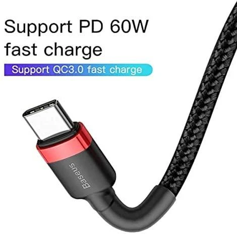 Kabelis Baseus USB2.0 C-USB C kištukas 1 m, su nailoniniu šarvu Cafule, raudonas/juodas