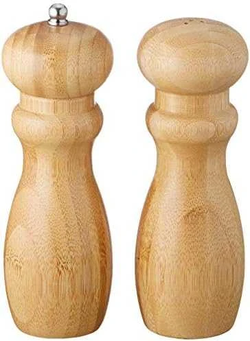 Excellent Houseware Bambukinė malūnėlis prieskonių, pipirų, druskos malimui, medinė druskinė, 2 vnt