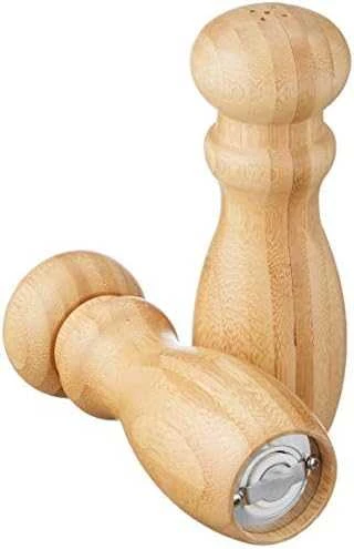 Excellent Houseware Bambukinė malūnėlis prieskonių, pipirų, druskos malimui, medinė druskinė, 2 vnt