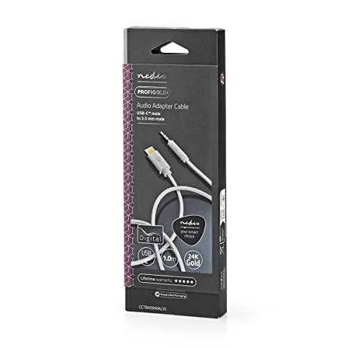Nedis USB adapteris | USB 2.0 | USB-C™ jungtis | 3,5 mm kištukas | 1,00 m | apvalus | Paauksuotas | Pintas / nailonas | Aliuminis | Pakuotė su langu