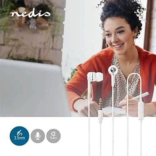 Nedis baltos ausinės su mikrofonu ir 3.5 mm laidu