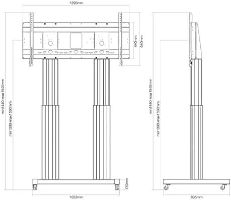 Laikiklis „Neomounts NEWSTAR“ motorizuotas mobilus grindų stovas - VESA 300x200 iki 1200x600 70-120" Sidabrinis
